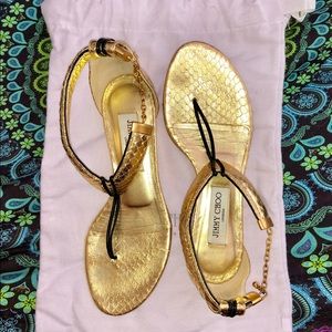 Jimmy Choo Elaphe Snake  gold sandals